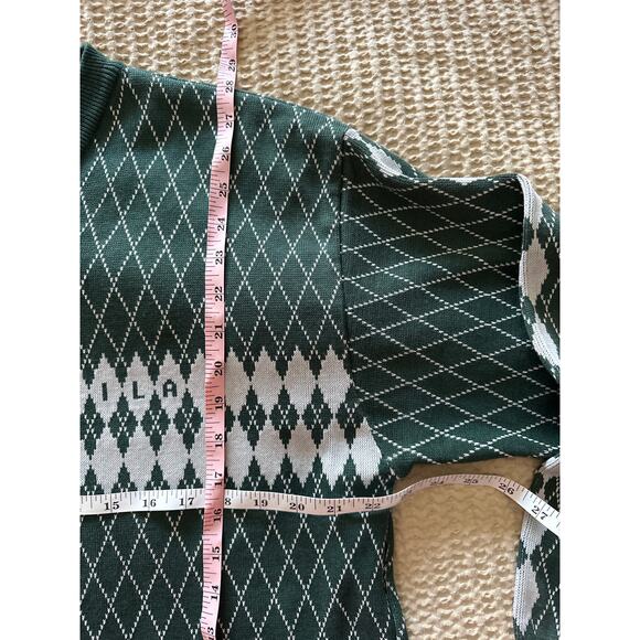 Vintage Fila Argyle Sweater Mens XL Green White V Neck Knit Pullover - Picture 6 of 9